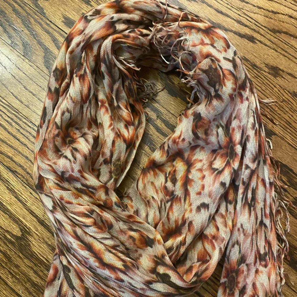 Chan Luu Peonies Print Lightweight Scarf in Cream, Brown & Orange
